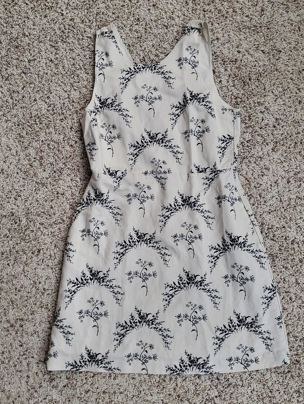 GAP Cream Mini Linen-blend Dress with Black Floral Motif- Sz 10